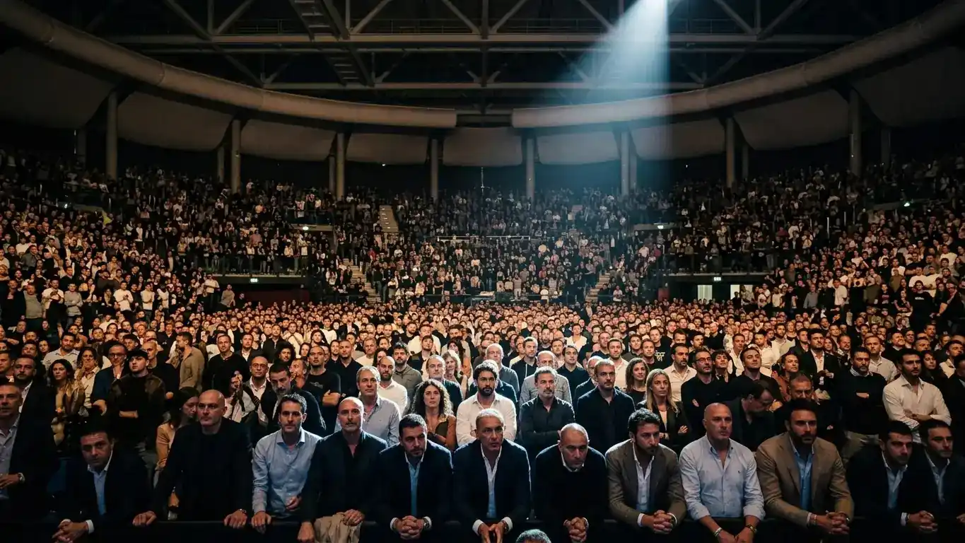 Pubblico in piedi durante una serata di pugilato all'Allianz Cloud di Milano